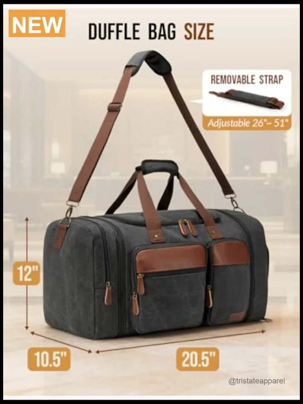 Expandable Canvas Travel Duffle Bag 50L Overnight Weekend Gym with Shoe